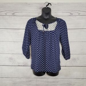 Rewind Peasant Boho Blouse Navy Sz Lg